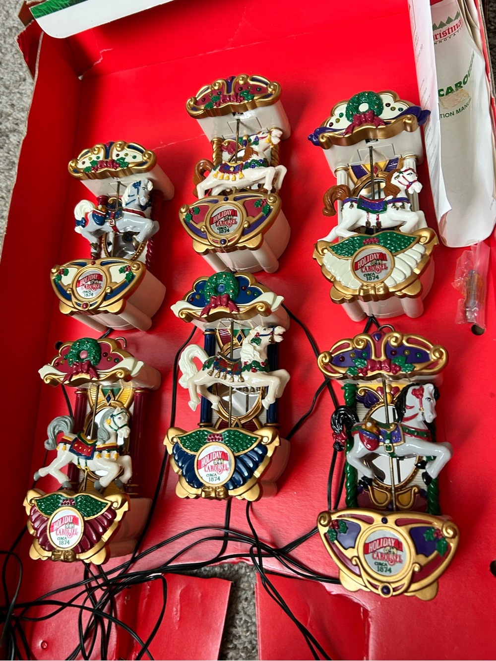 Mr Christmas Vintage rare 1992 holiday carousel 6 horses 21 Carols music lights - Picture 9 of 13